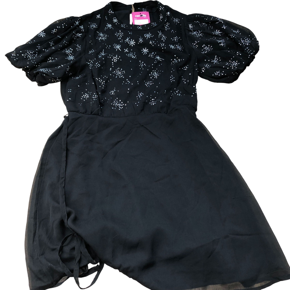 Black Dress Size 12 Women Embellished Short Puff Sleeve Stylish