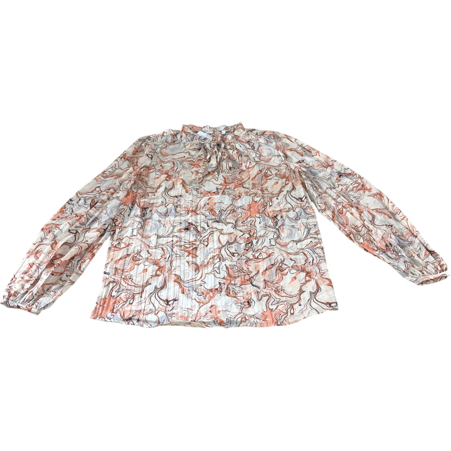 Branded Marble Print Tie Neck Blouse - Size 6