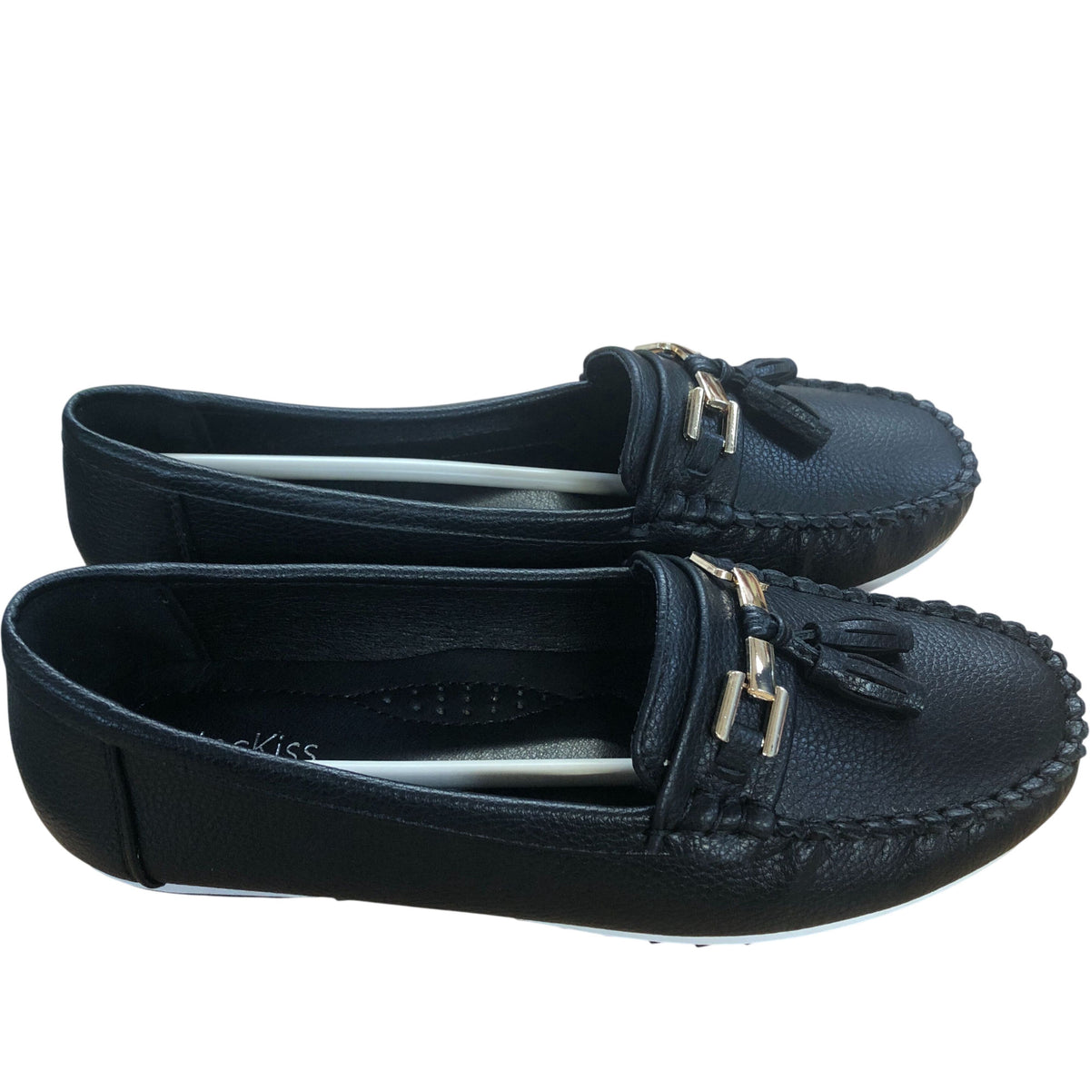 MecKiss Loafers UK4.5 Women's Comfy Flats Black With Gold Detail M1354 V2