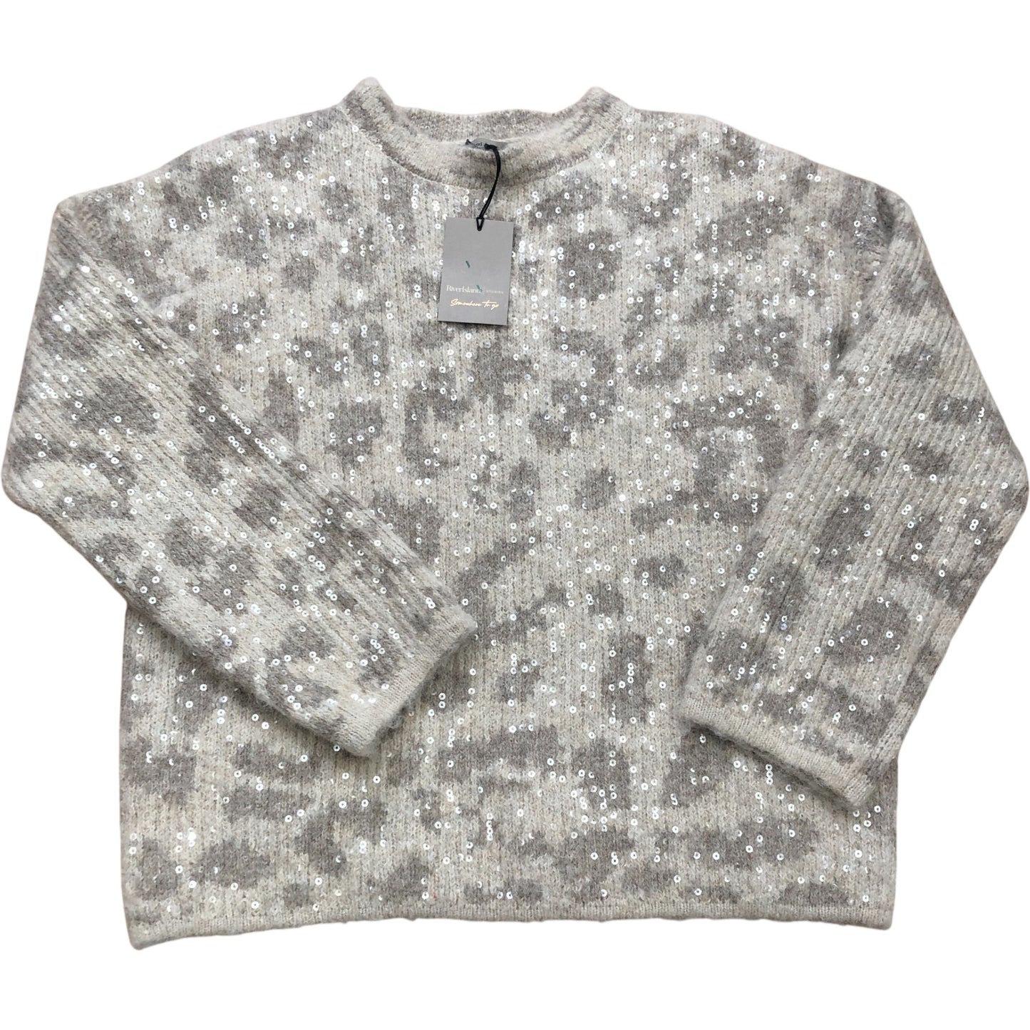 River Island Leopard Print Sequin Sweater XS Women's Casual Knit Wool Blend