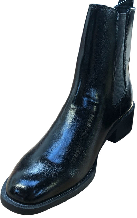 Chunky Heel Chelsea Boots UK Size 7 Women's Black Glossy Finish