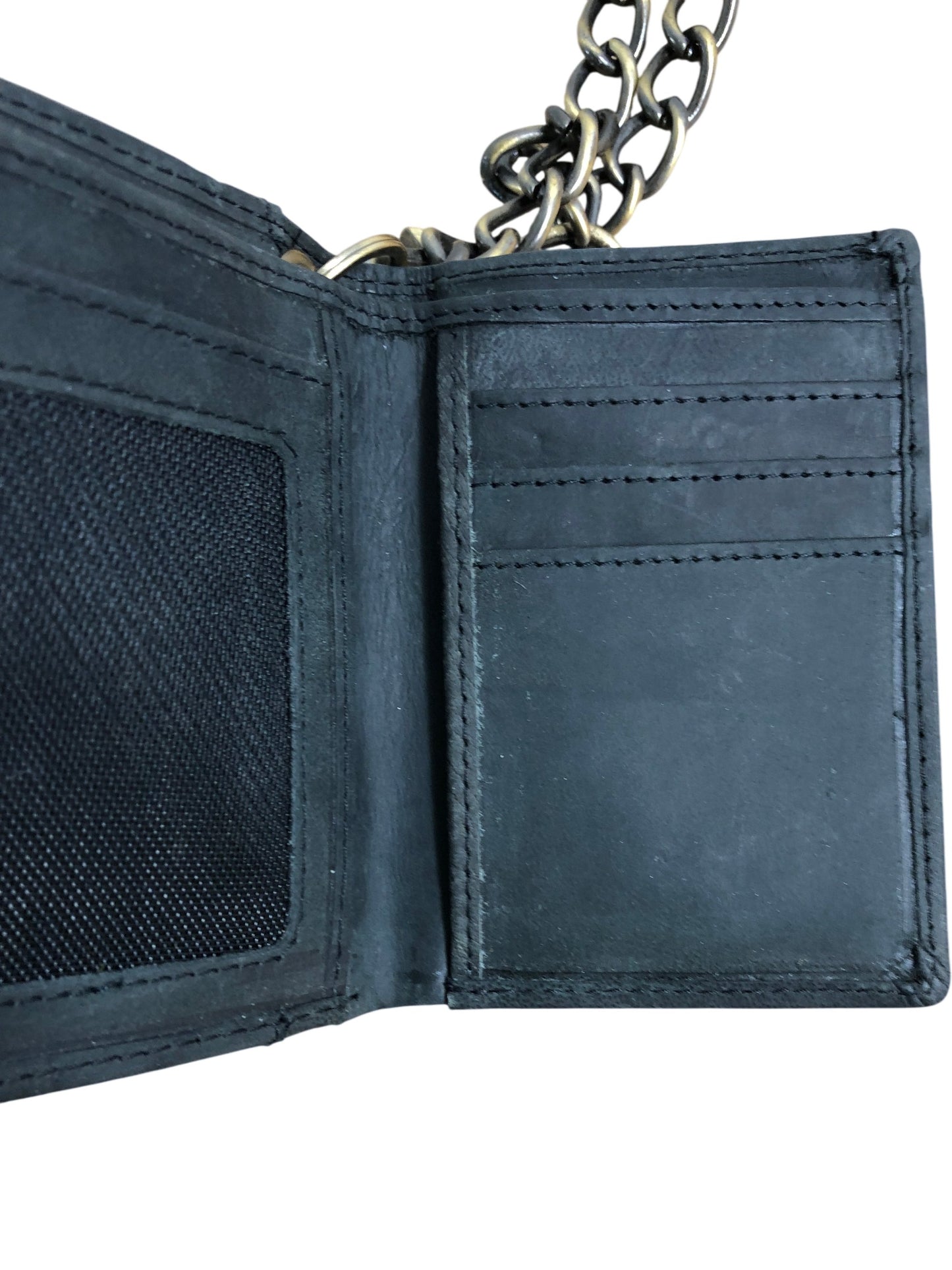 RFID Blocking Wallet Black Leather Chain Clip Closure Compact Design