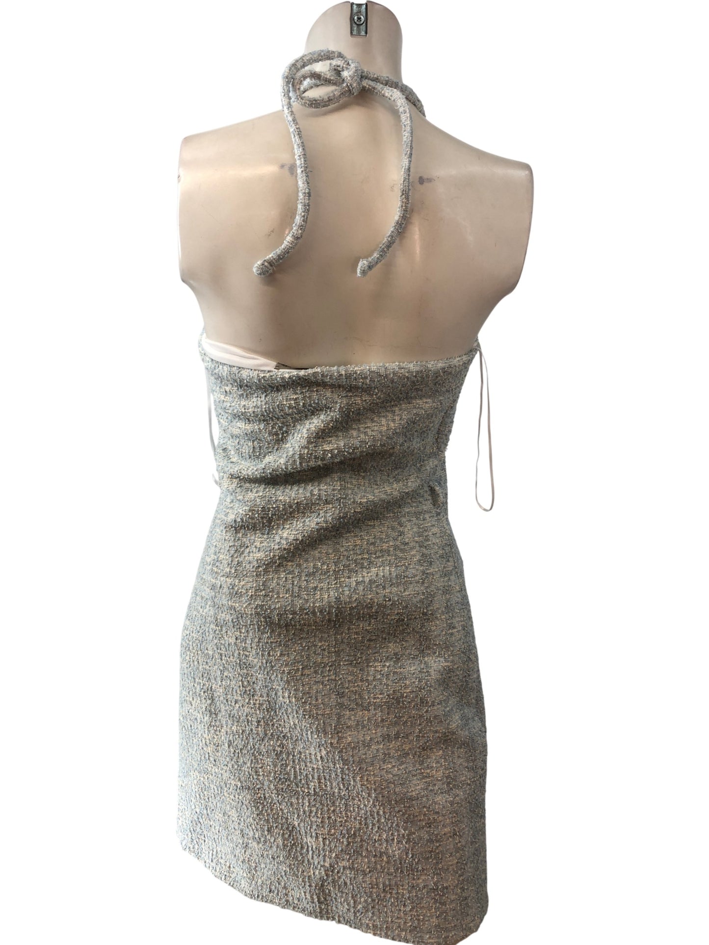 River Island Halter Neck Dress Size S Women's Light Blue Tweed Mini
