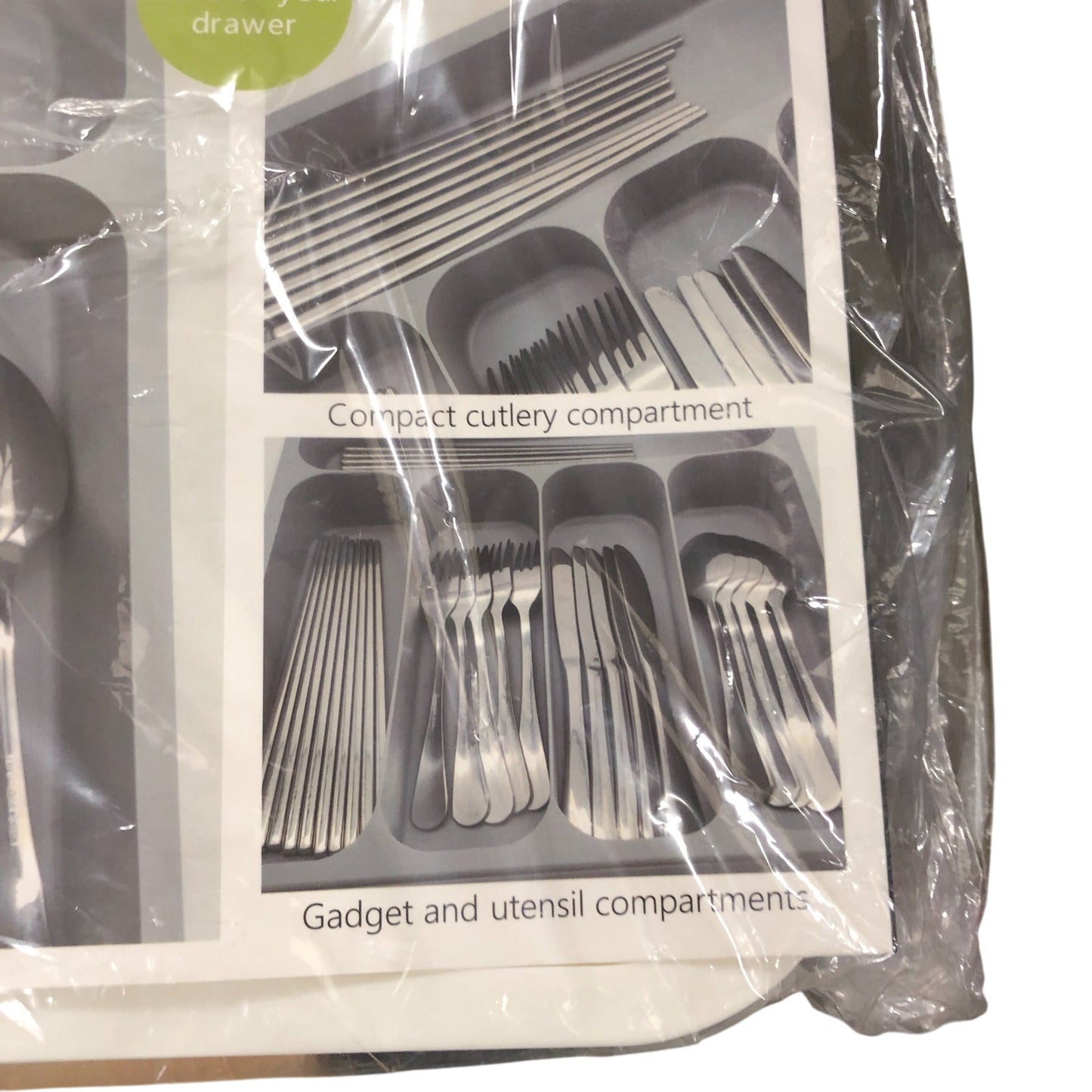 CikYze Expandable Cutlery Utensil Organiser Tray Grey and White Kitchen Storage