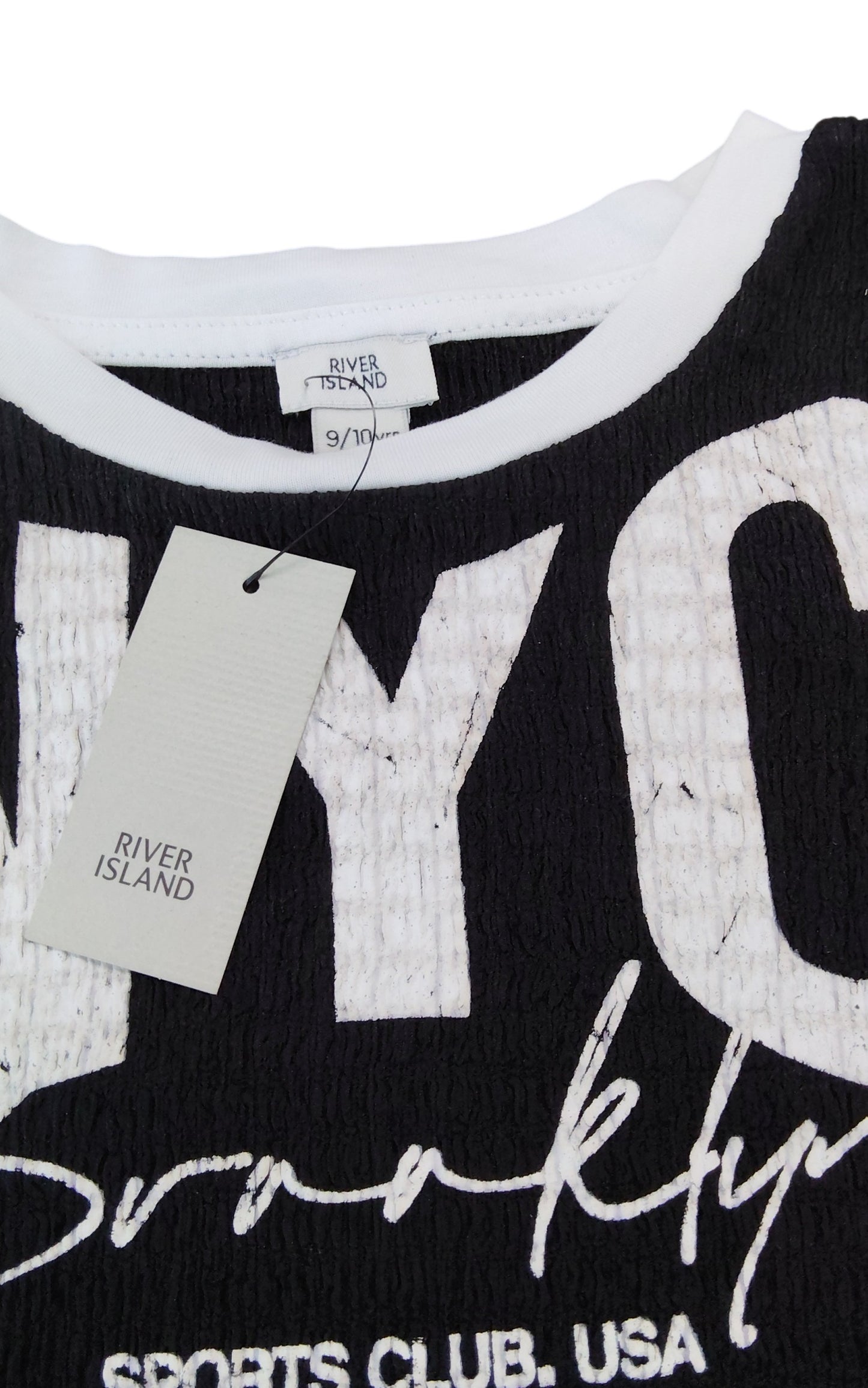 River Island NYC Brooklyn T-Shirt Size 9-10 Years Kids Black White Design