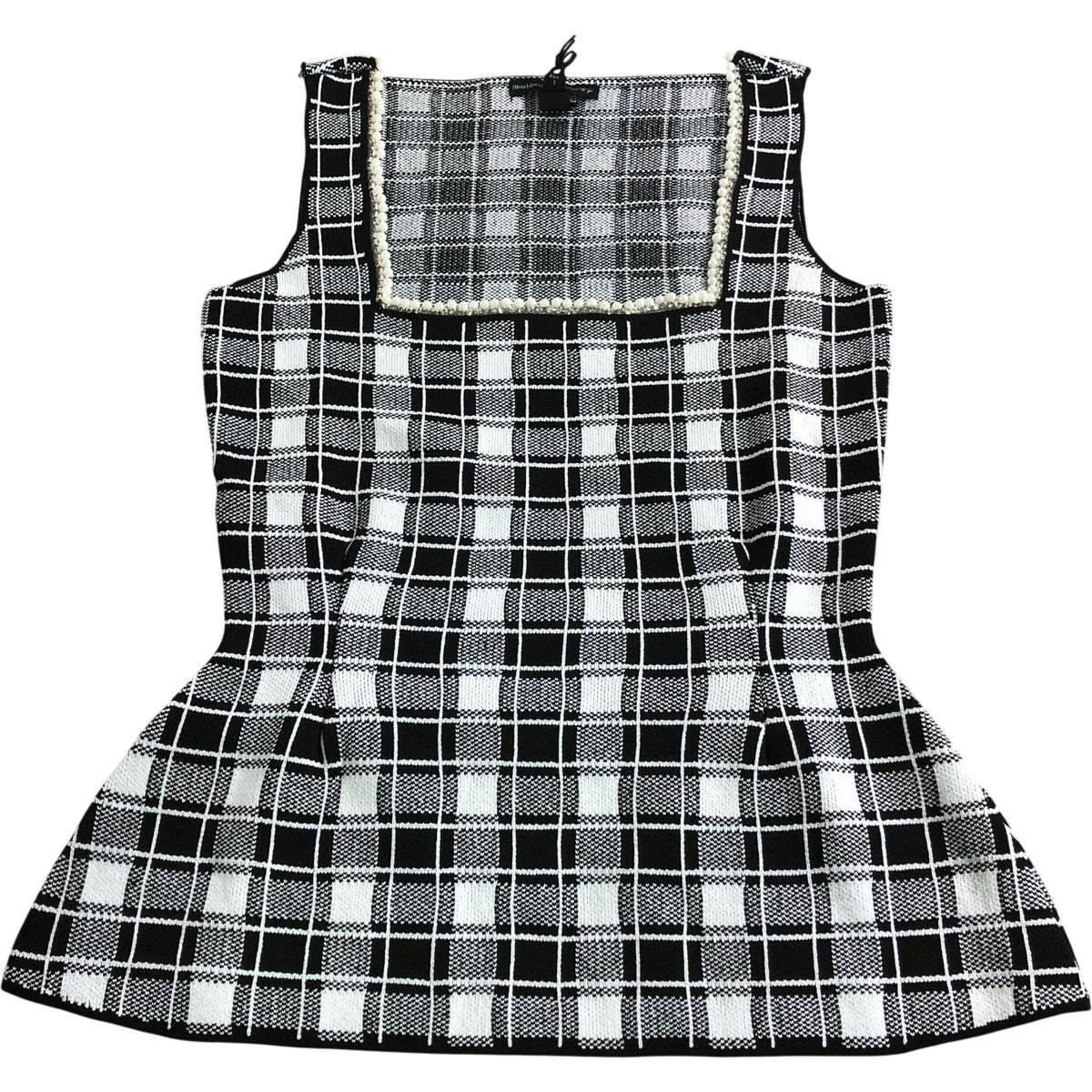 River Island Checked Fit Flare Top UK XS Women's Black and White Peplum