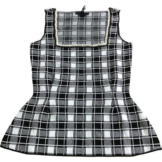 River Island Checked Fit Flare Top UK XS Women's Black and White Peplum