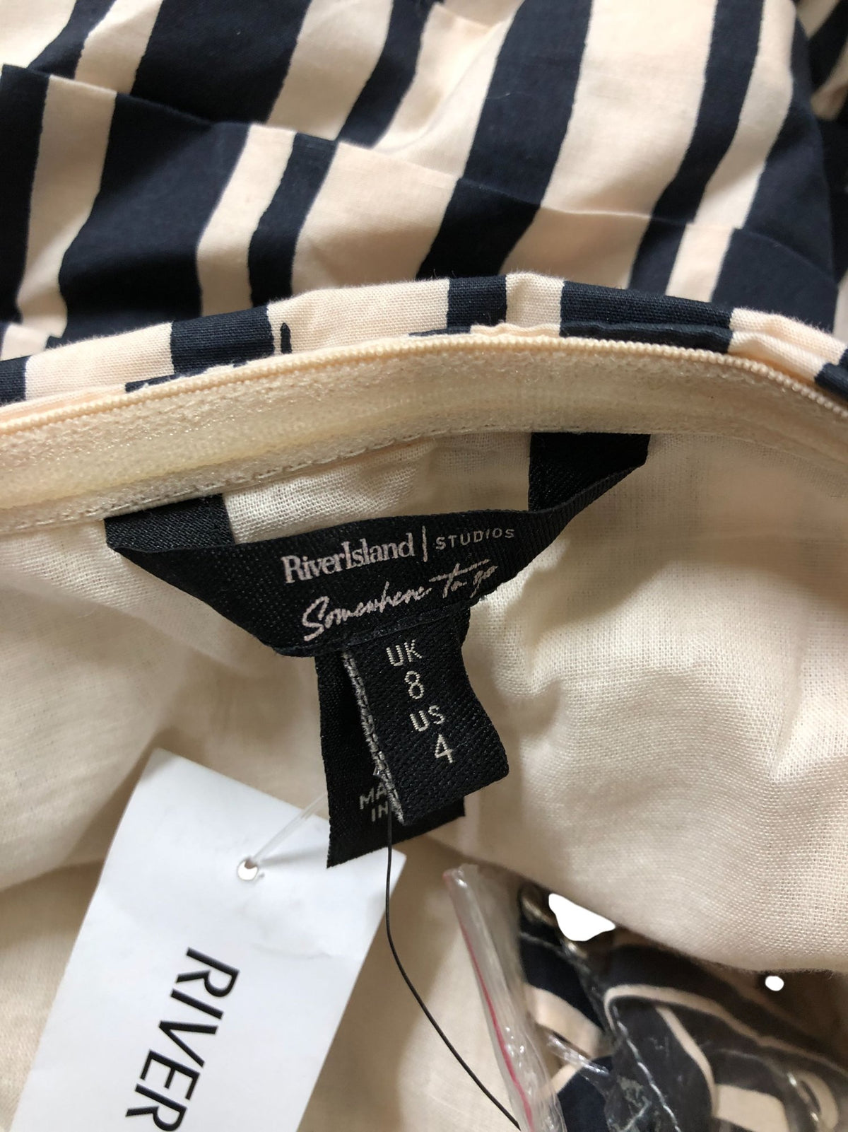 River Island Studio Striped Strapless Dress Women's Summer Casual Size 8