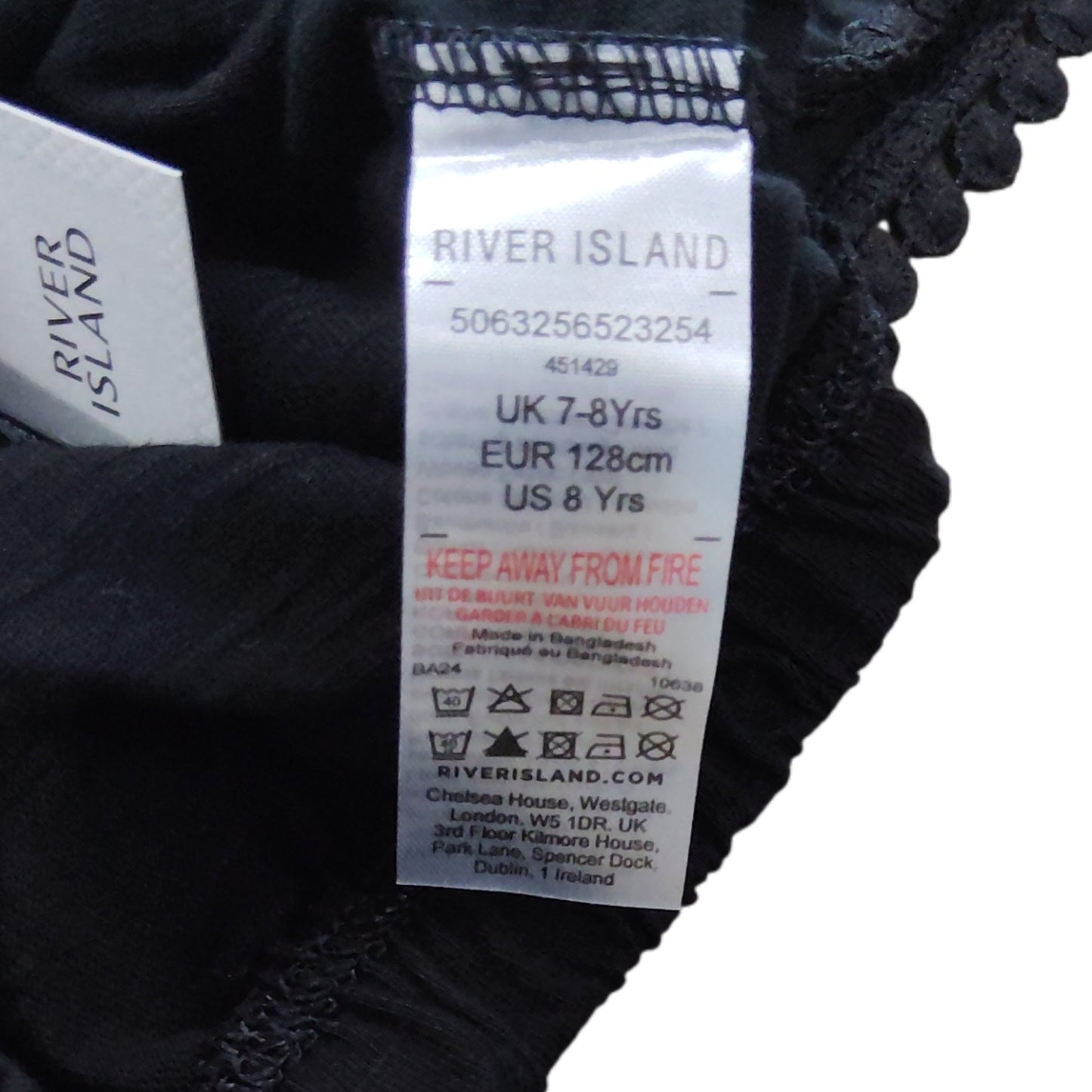 River Island Girls Black Ruffle Top UK7-8 Years Off Shoulder Cotton