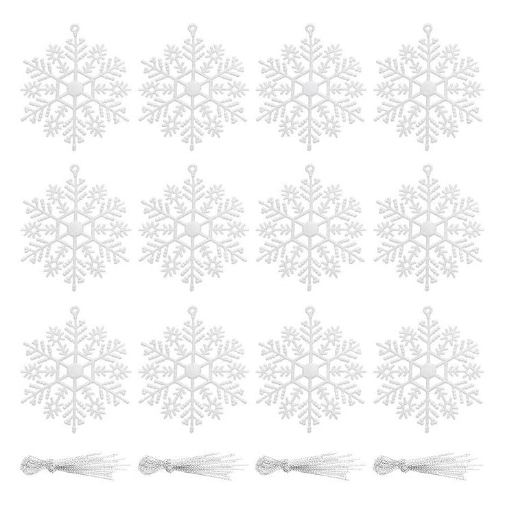 White Glittering Snowflake Ornaments Decorations 15 Pack