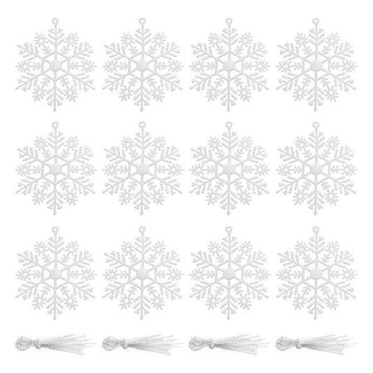 White Glittering Snowflake Ornaments Decorations 15 Pack
