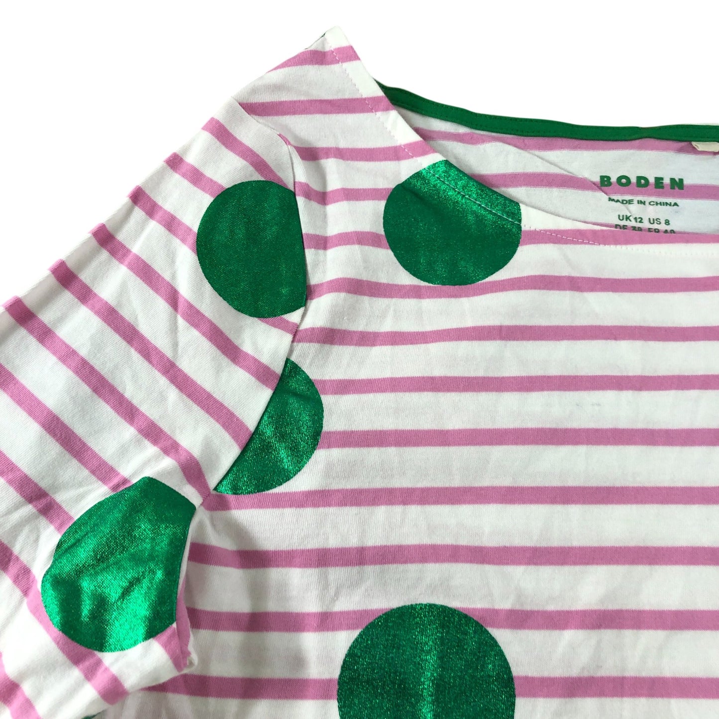 Boden Pink Stripe Green Circle Long Sleeve Top - Size 12