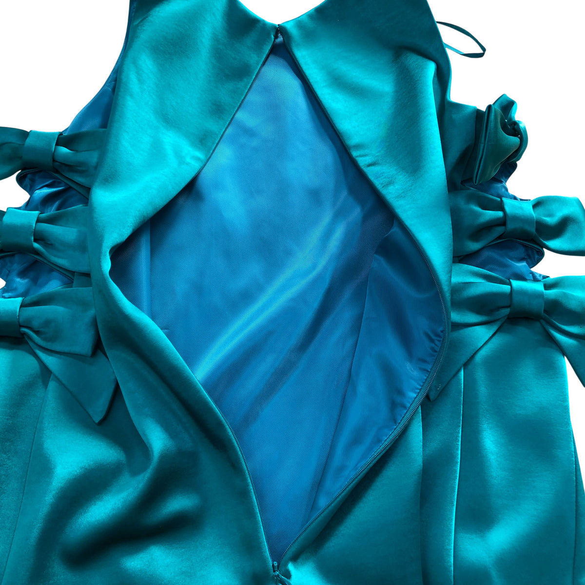 River Island Sleeveless Dress Women's Green Satin Bow Detail Elegant