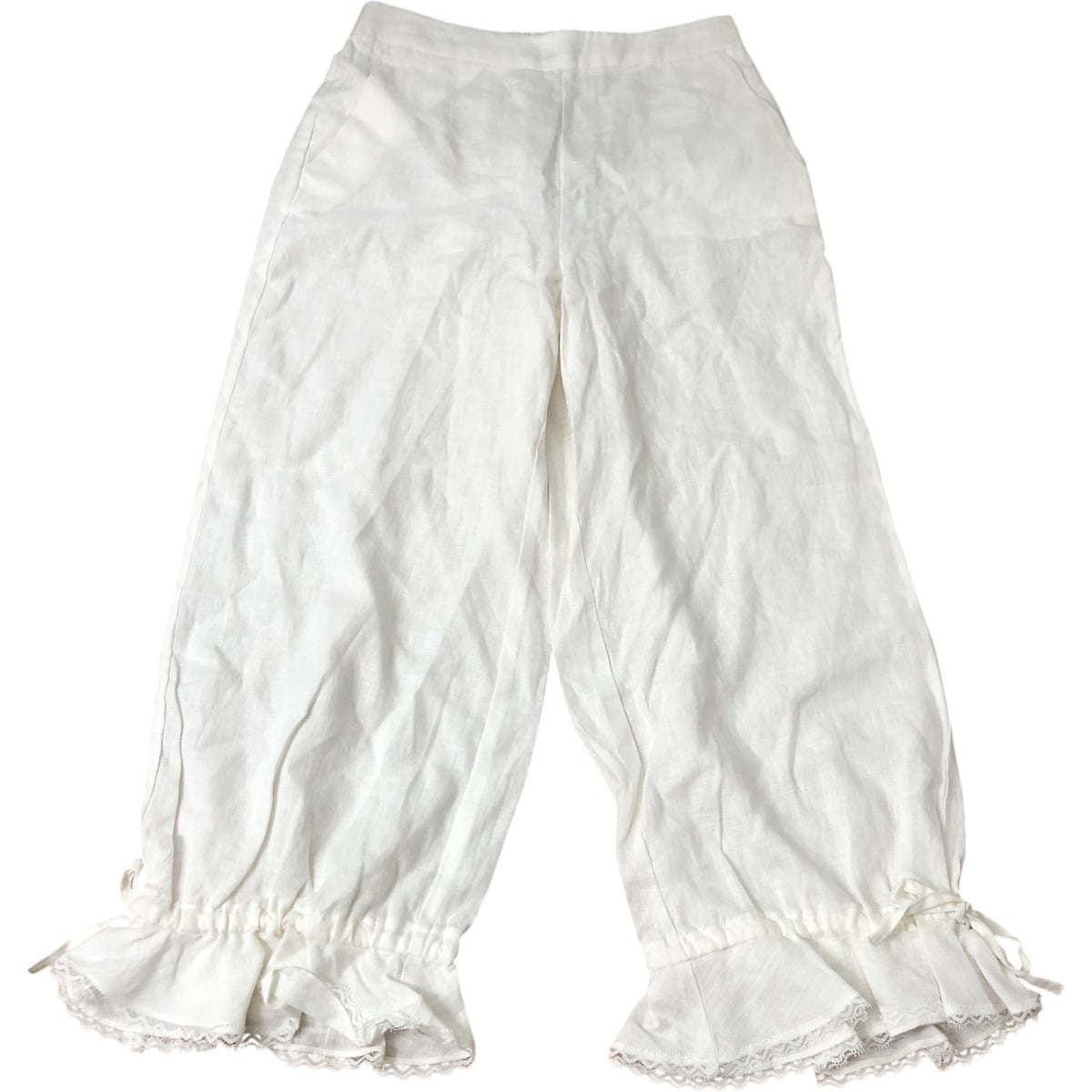 Capri Ivory Linen Ruffle Hem Trousers Size S Regular
