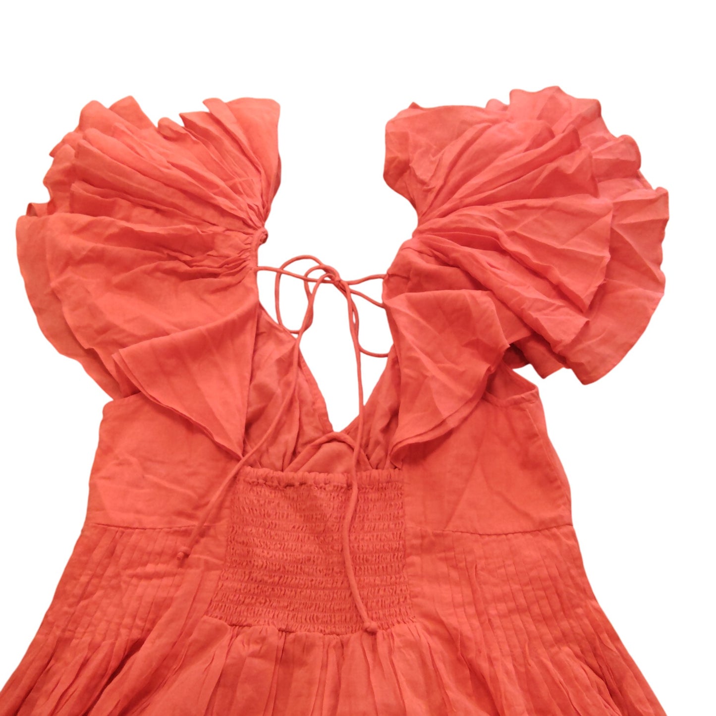 River Island UK14 Women's Orange Dress Short Puff Sleeves Cotton Summer