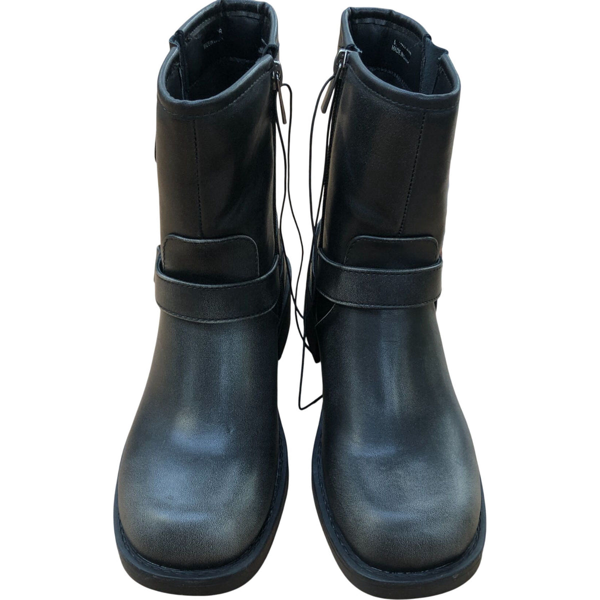 Chunky Heeled Ankle Boots UK4 Women's Black Faux Leather Zipper Detail