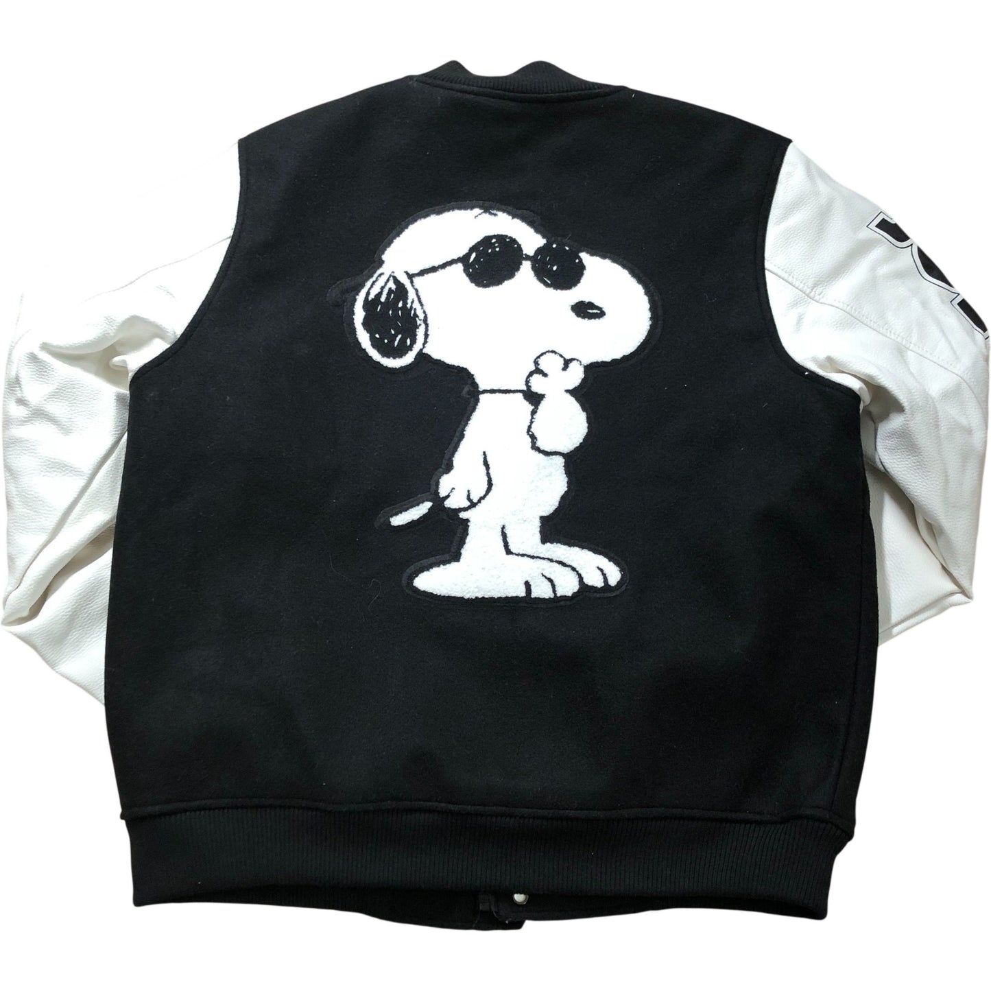 Peanuts Snoopy Varsity Jacket XL Joe Cool Black White Sleeves