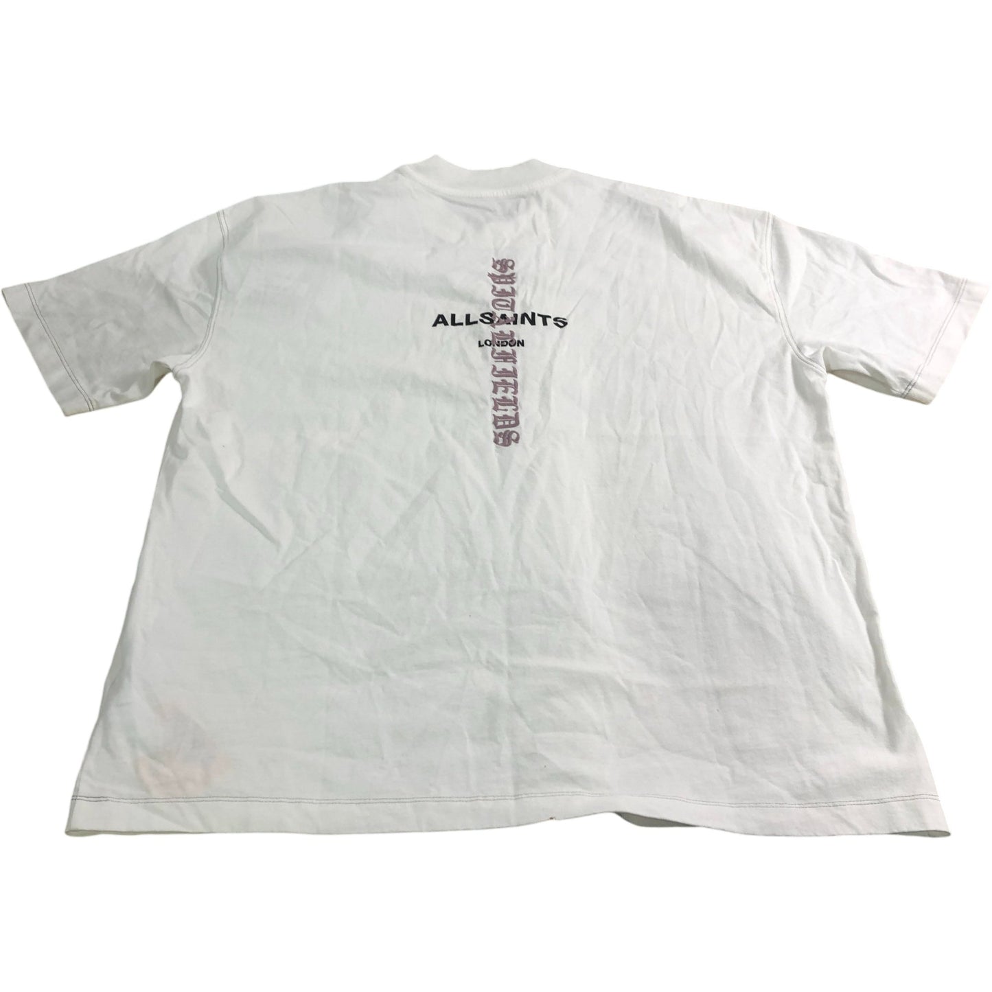 AllSaints Knox SS Crew T-Shirt M Men's White Graphic Print Oversized Fit