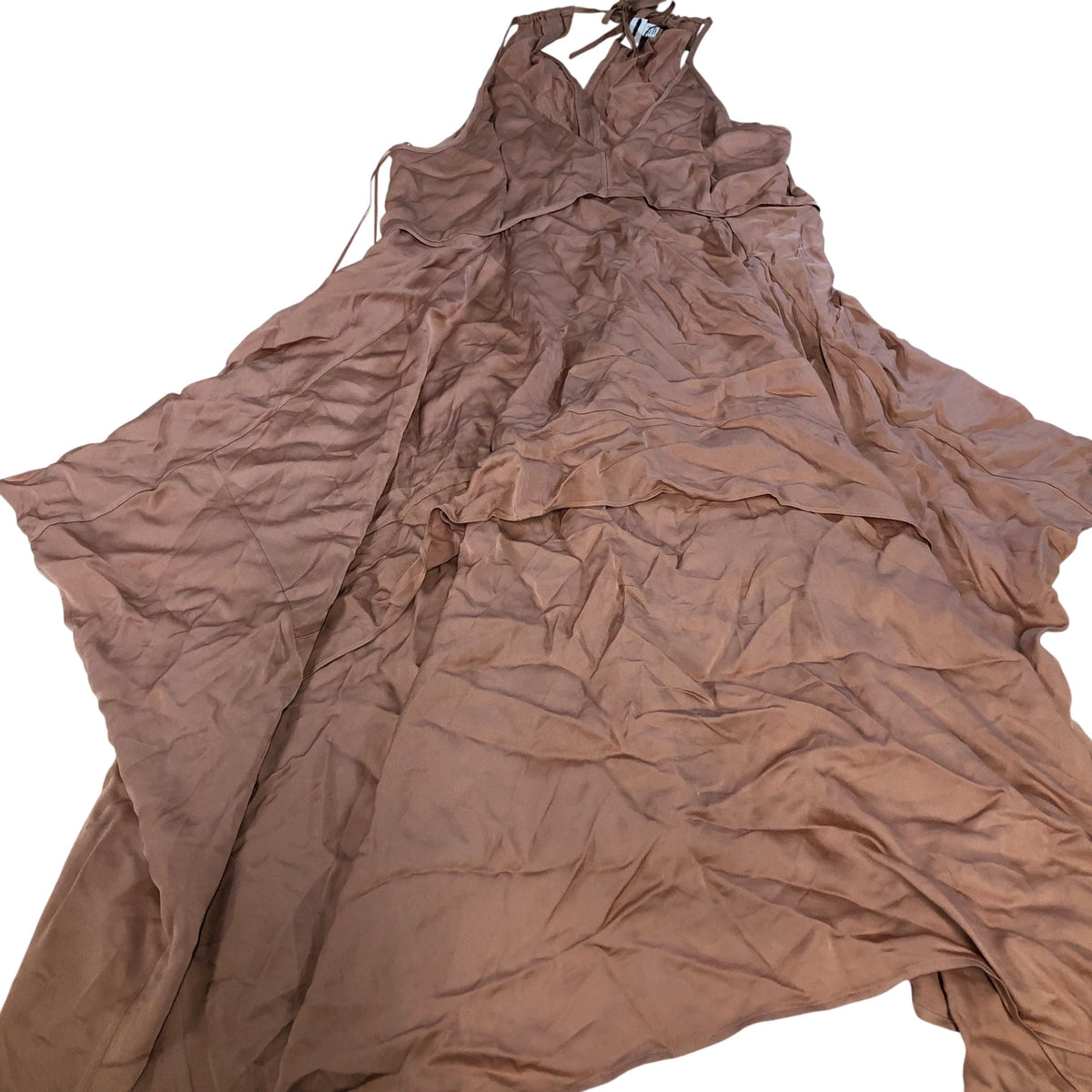 Demi Viscose Side Pleat Asymmetric Midi Dress in Nude UK12