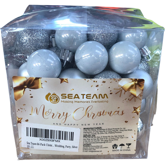 Sea Team 64 Pack Christmas Silver Bauble Ornaments