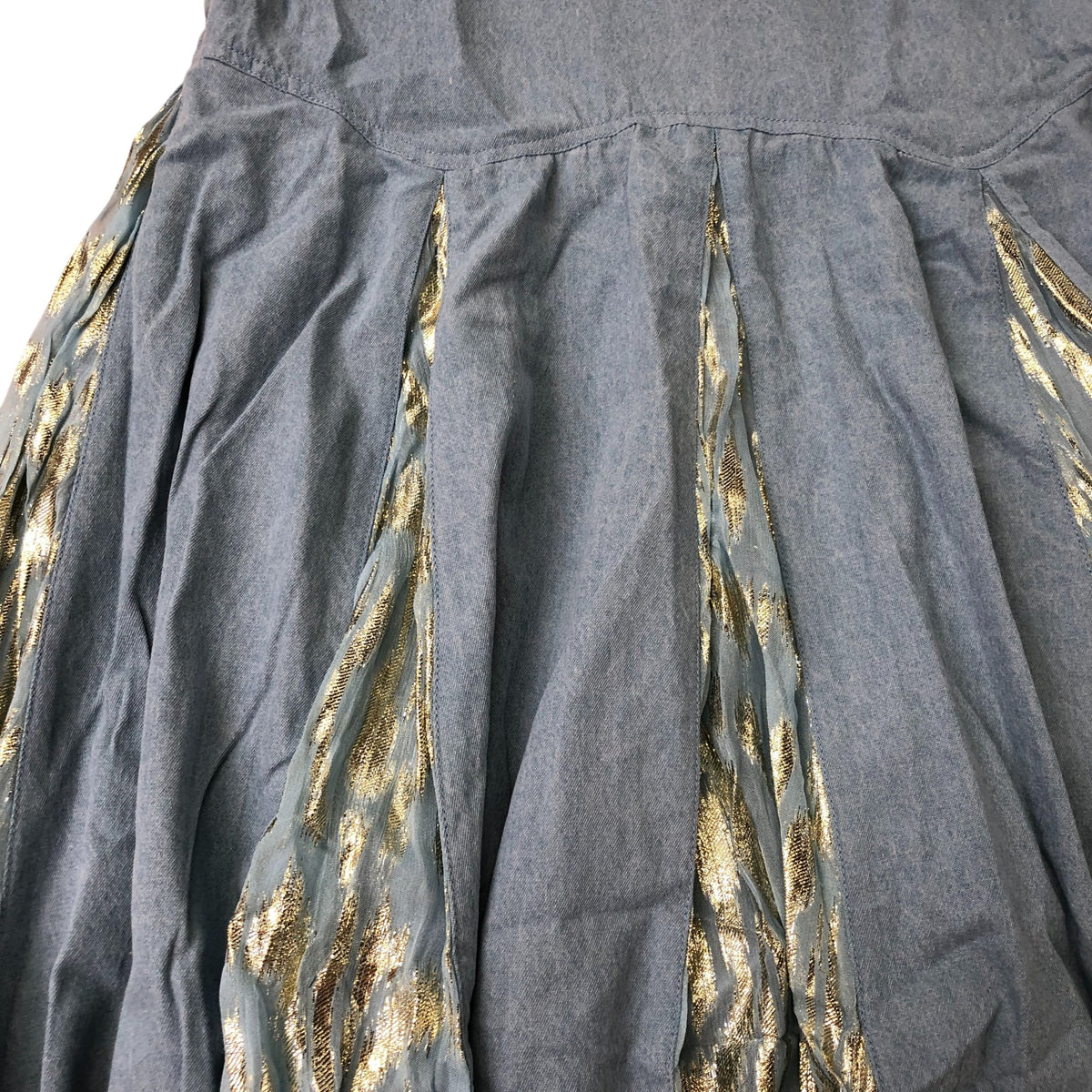 Denim Jacquard Monty Dress Women's Blue Puff Sleeve Size 6