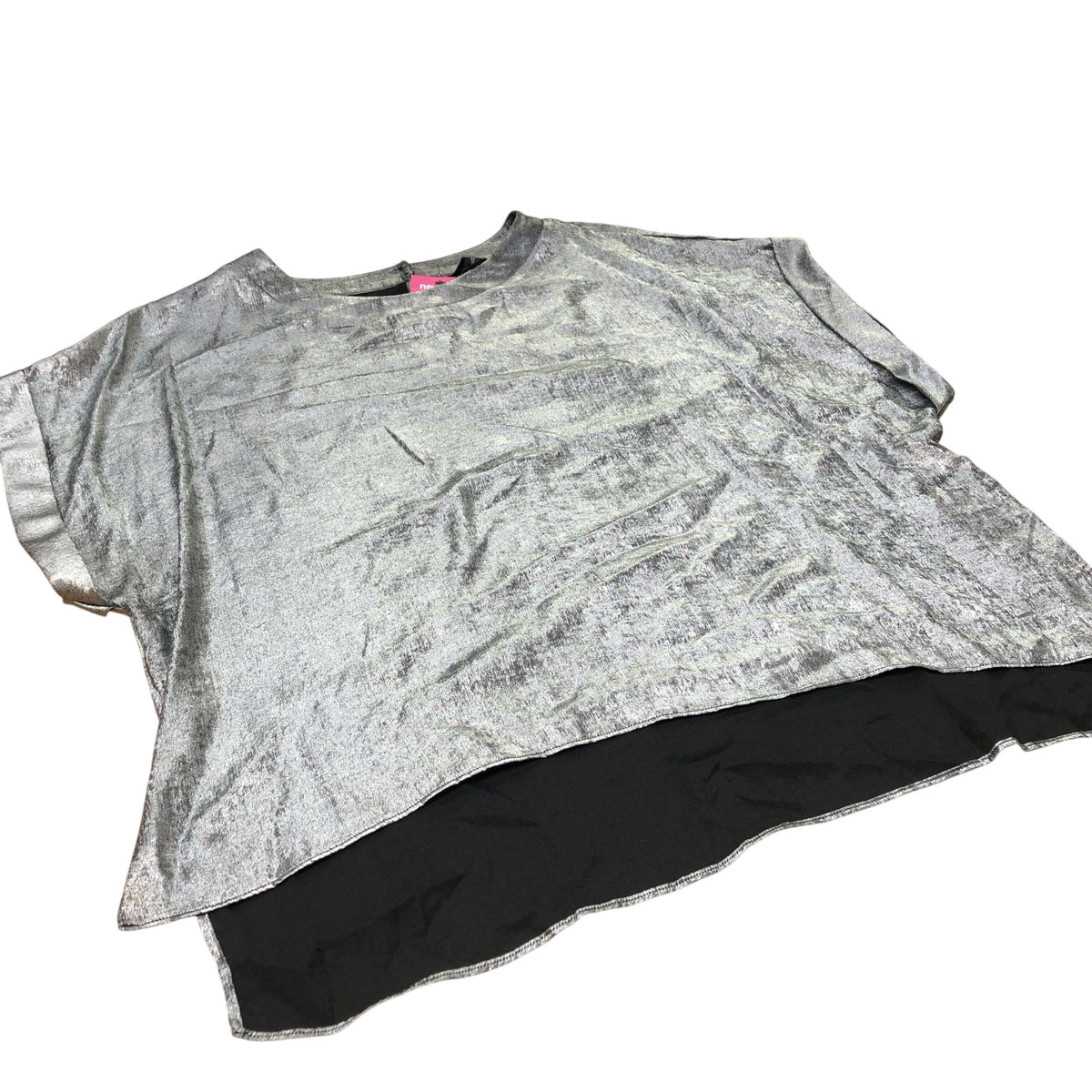 River Island Silver Metallic Blouse UK22 Women's Loose Fit Short Sleeve Top