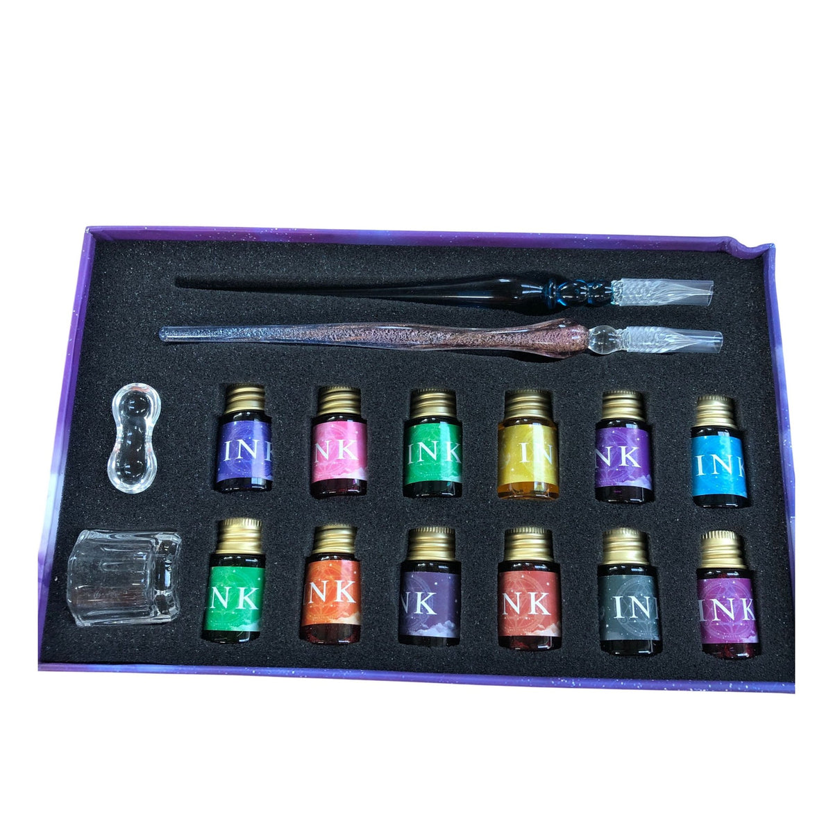 16 Piece Calligraphy Glass Dip Pen Set With Ink Bottles And Gift Box Set