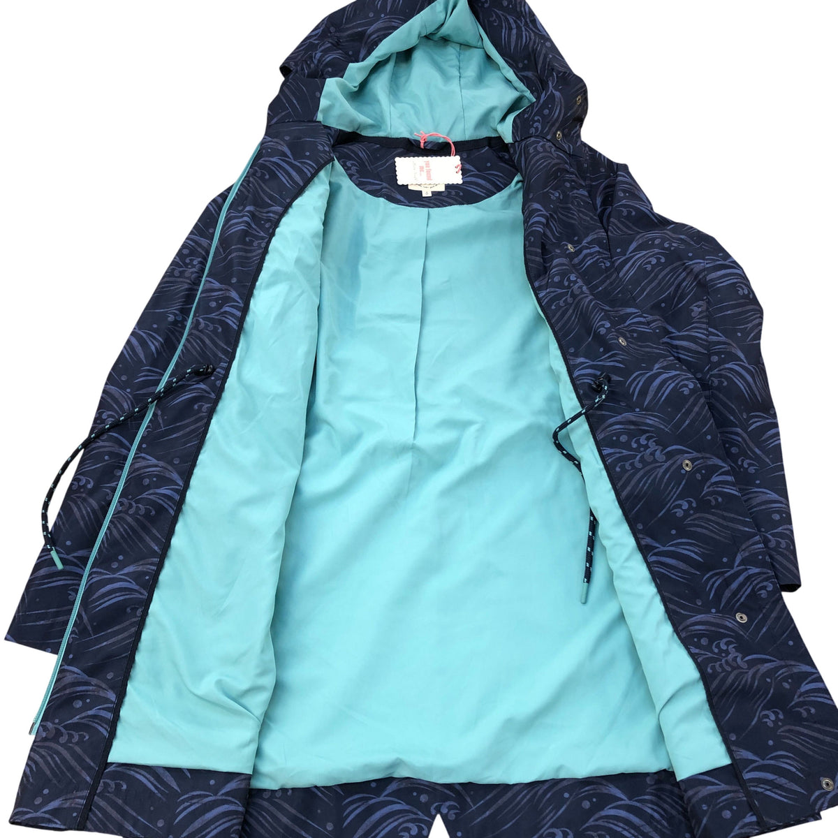 Women's Waterproof Jacket Size S Navy Blue Wave Pattern Outdoor Coat