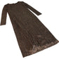 Long Sleeve Midi Dress UK10 Women's Brown Metallic Ribbed Stretch
