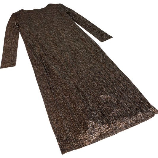 Long Sleeve Midi Dress UK10 Women's Brown Metallic Ribbed Stretch