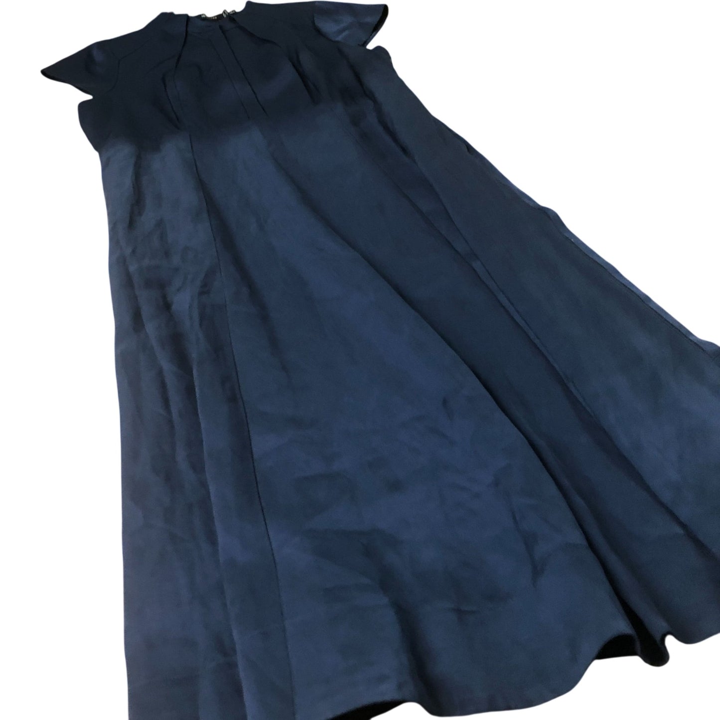 Midi Dress Women's Navy Blue Cap Sleeve Pleated Viscose UK18