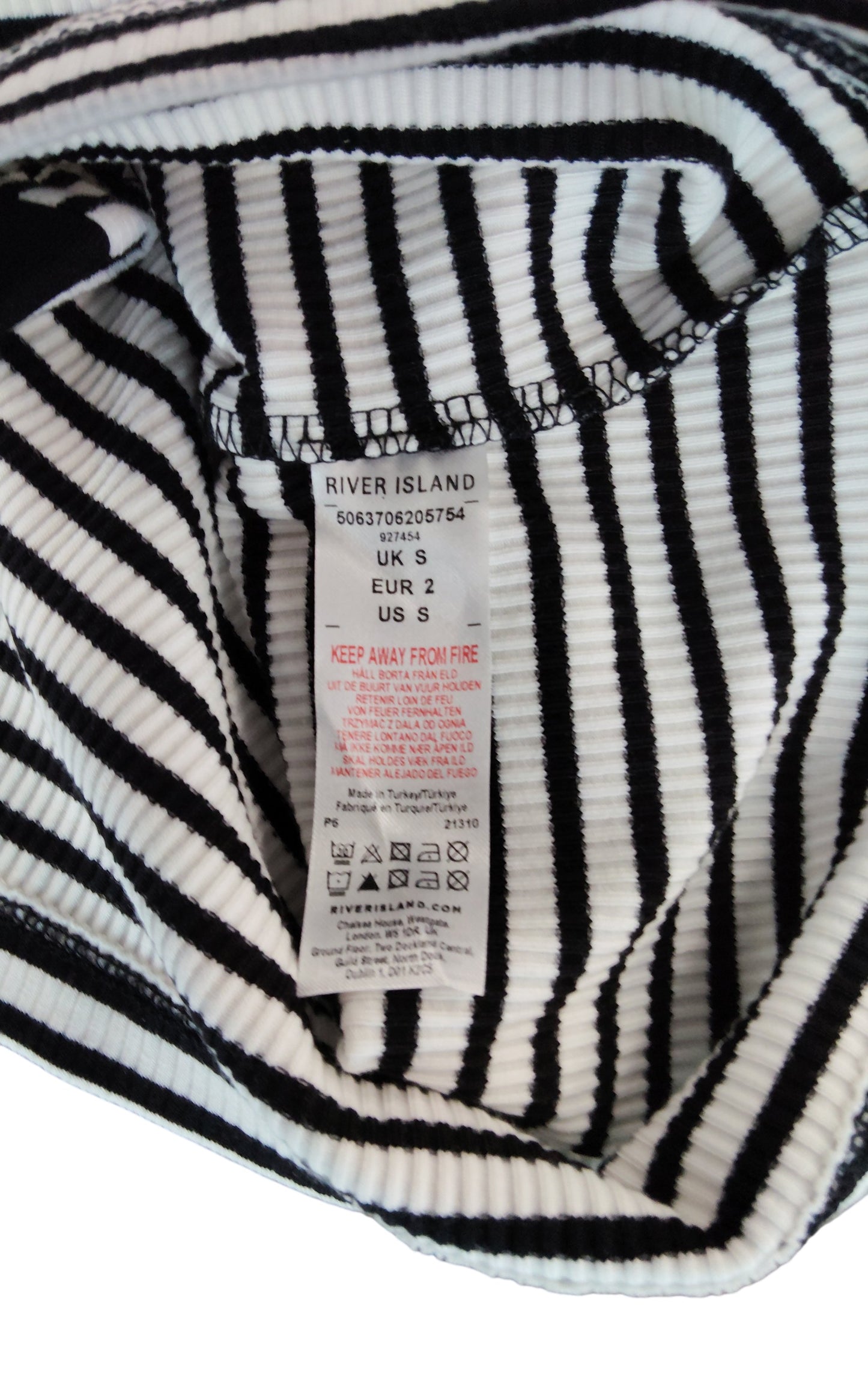 River Island Stripe Bandeau Top UK S Women's Black White Striped Casual Style