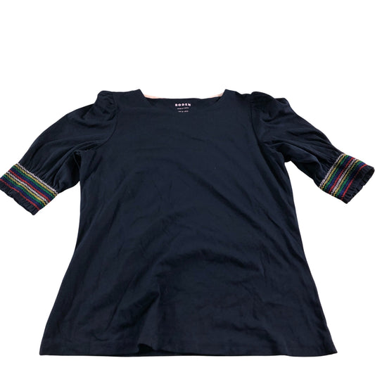 Boden Women's Navy Top Puff Sleeve Lightweight Cotton Blend UK10