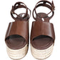 Raya Brown Leather Espadrille Wedges - 4" Heel - Size UK 7