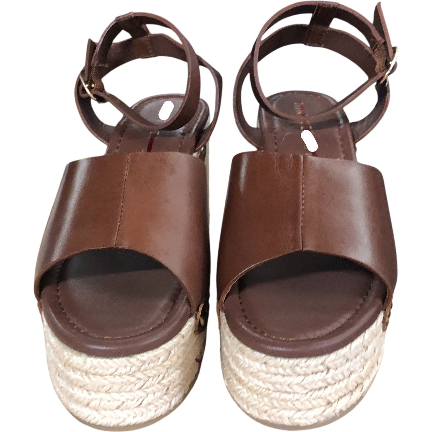 Raya Brown Leather Espadrille Wedges - 4" Heel - Size UK 7
