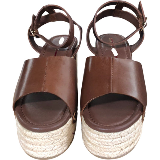Raya Brown Leather Espadrille Wedges - 4" Heel - Size UK 7