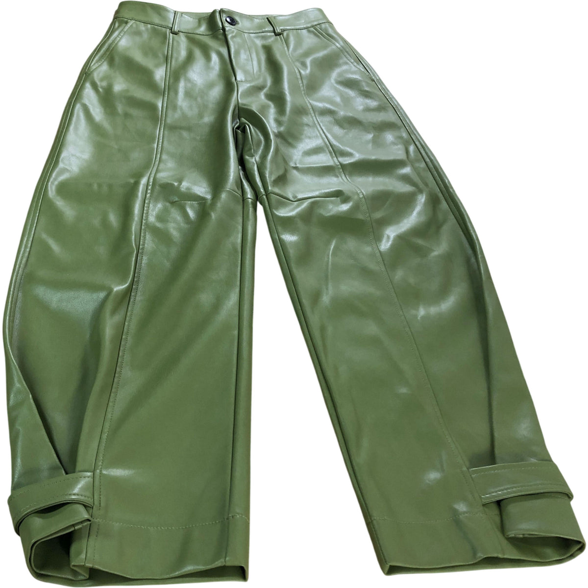 River Island Green Faux Leather Trousers UK Size 12 Women's High Waist Loose Fit