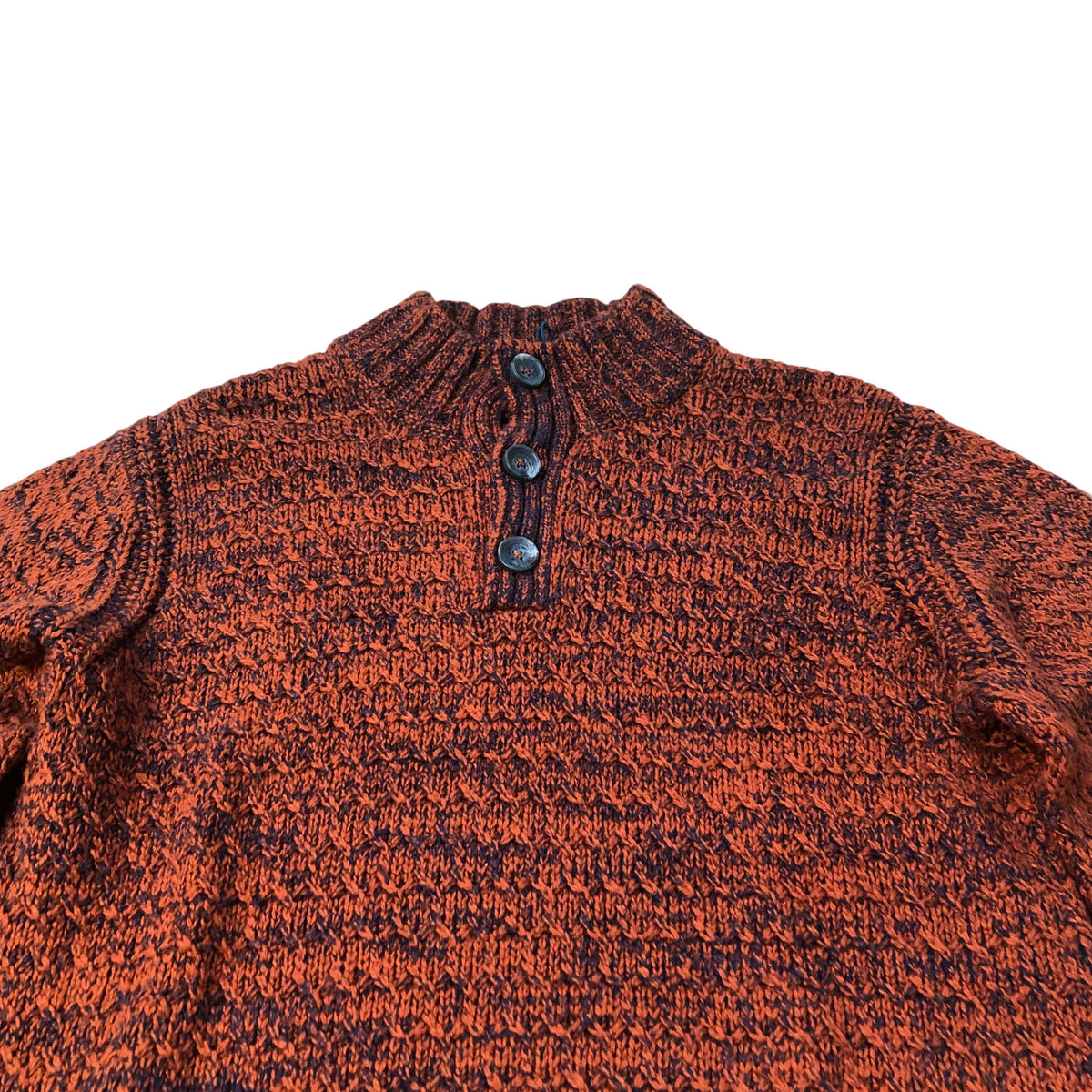 Orange Knitted Sweater with Buttons Organic Cotton Medium