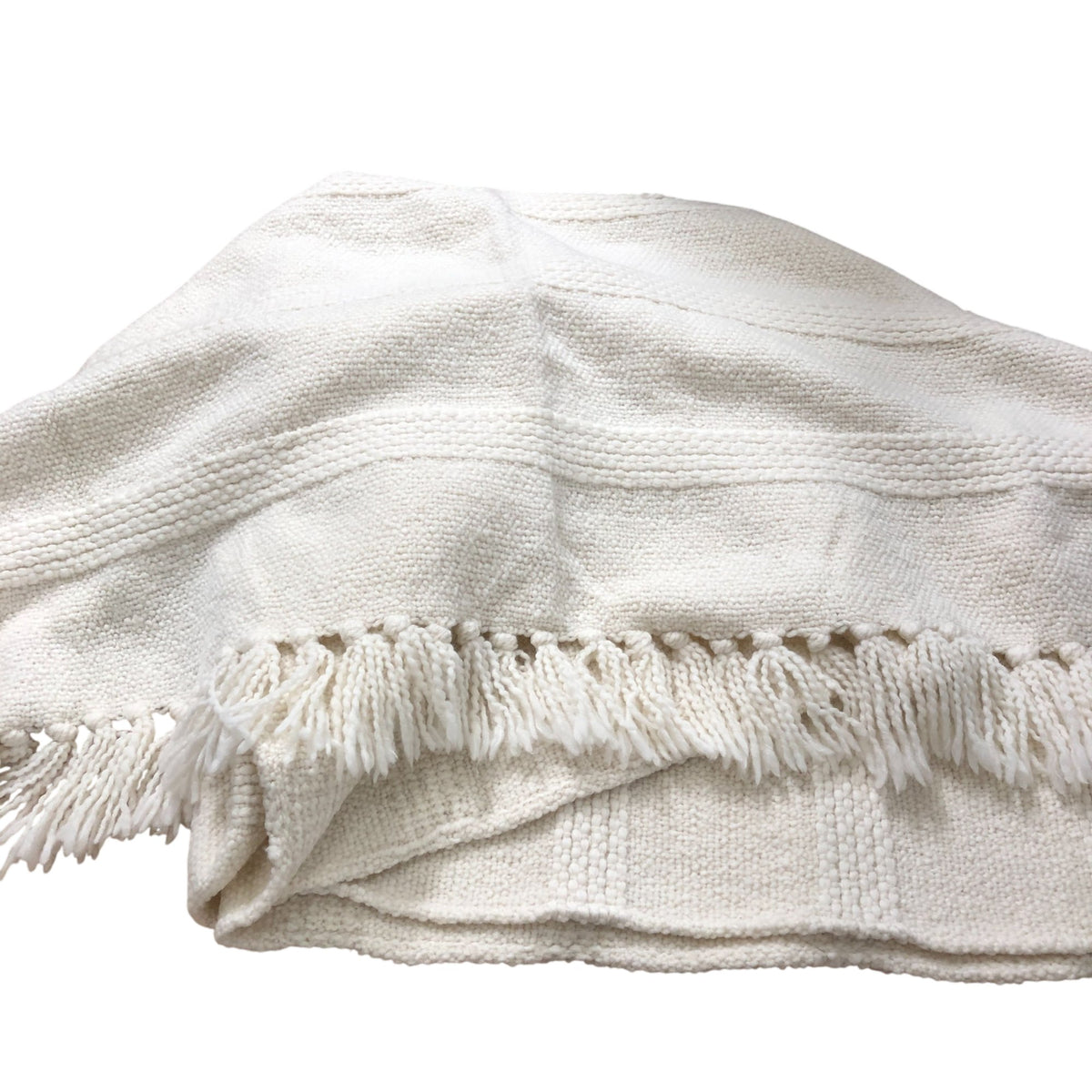 Luxurious Merino Wool Blanket Cream Soft Fringe Decorative Throw W140cm x L200cm