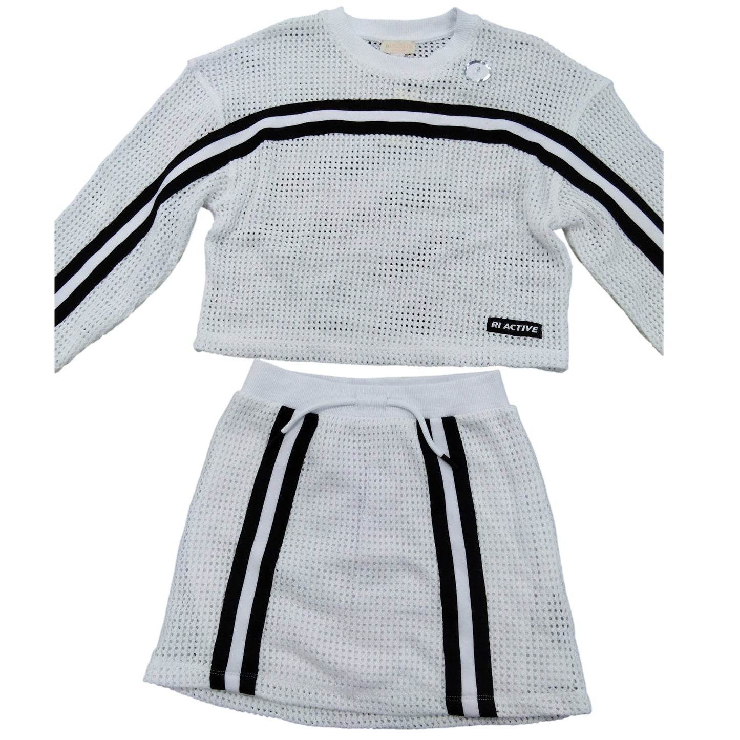 River Island Activewear Set UK9-10 Years Girls White Cropped Top Skirt Set