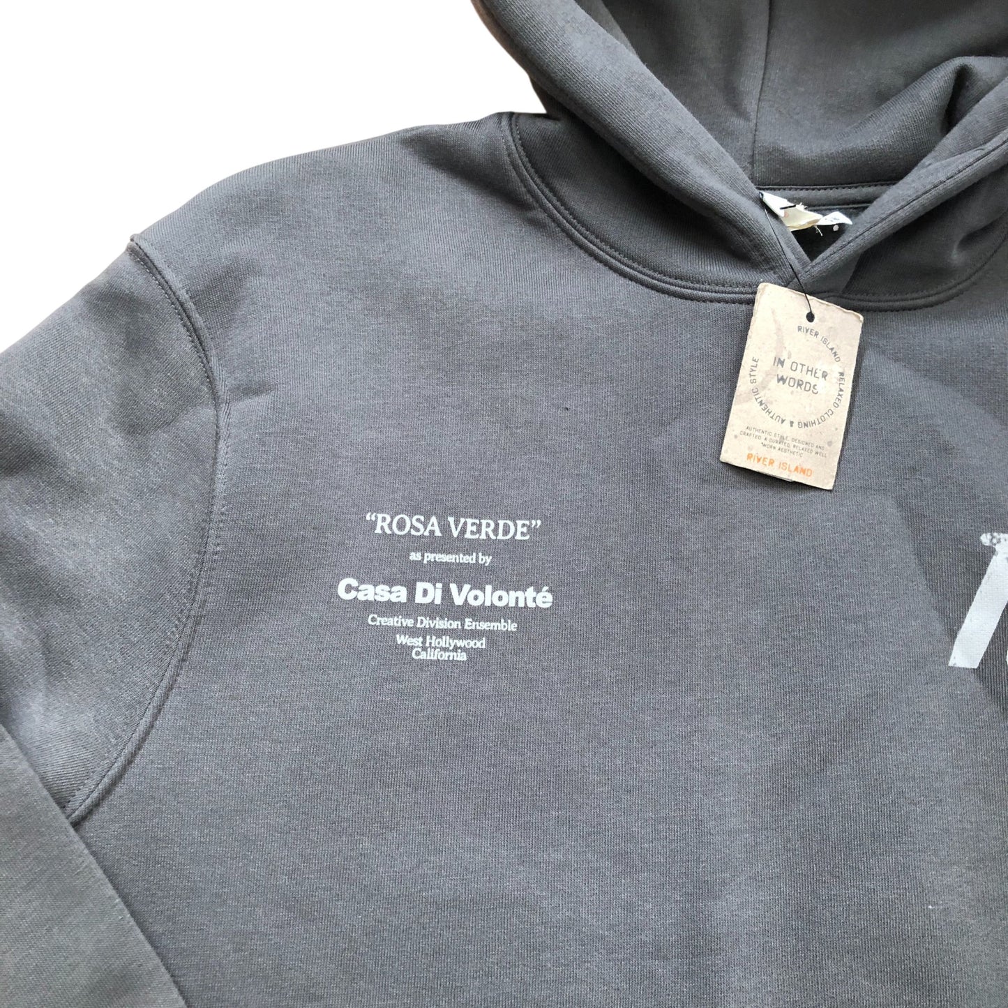 River Island Rosa Verde Hoodie Size S Men's Graphic Eagle Print Pullover Grey