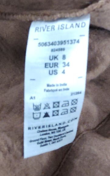 River Island Women’s Brown Puff Sleeve Midi Dress UK8 Comfortable Casual Style