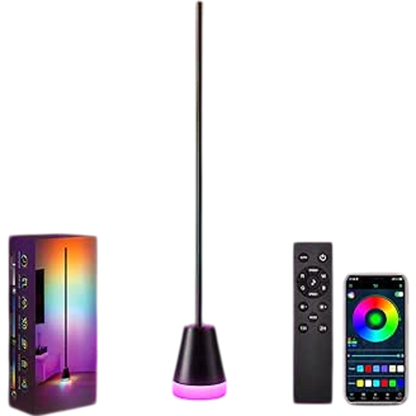 Smart Floor Lamp LED RGB 1.8m Adjustable With Remote Control Black