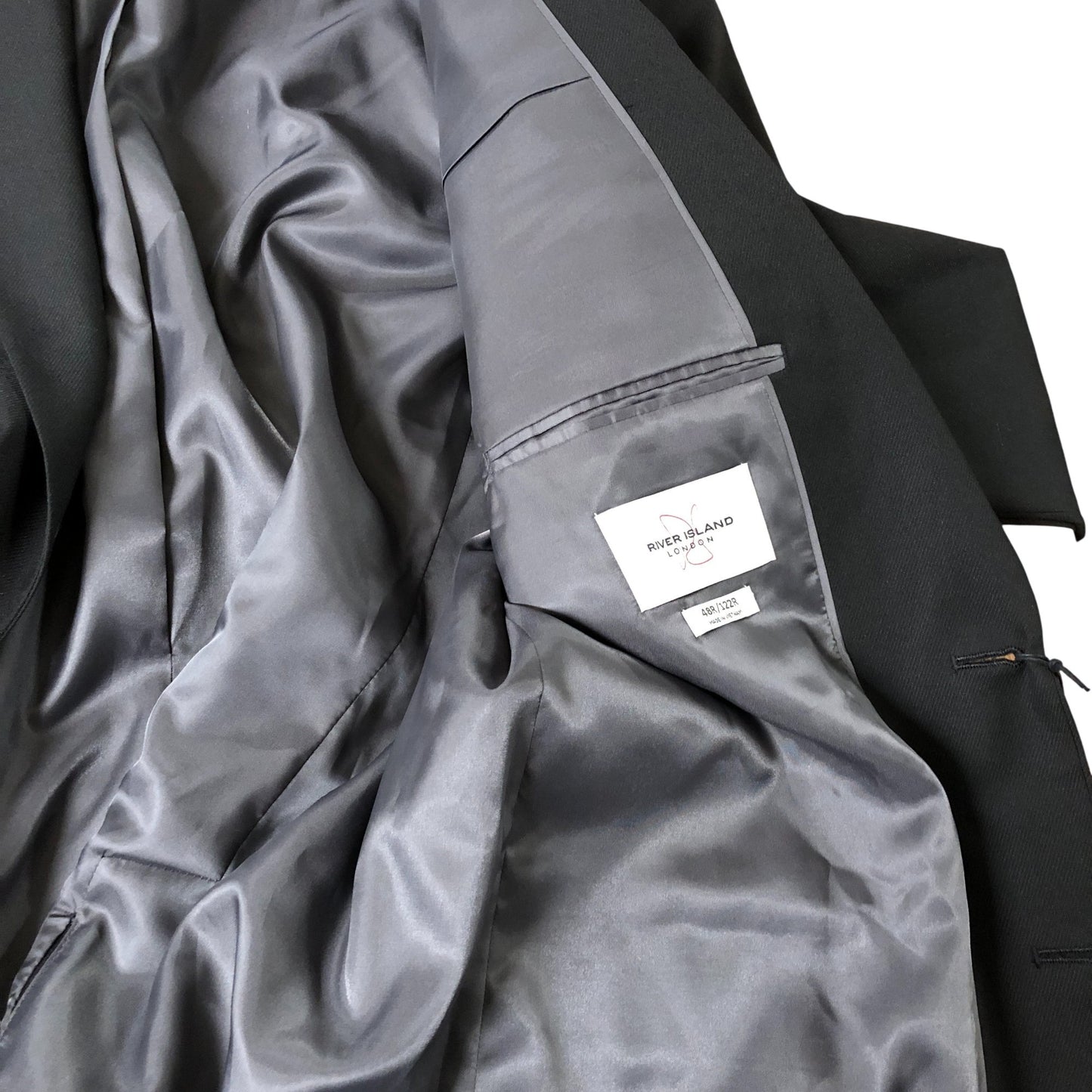 River Island Slim Fit Suit Jacket Blazer 48R Men's Black Polyester Viscose