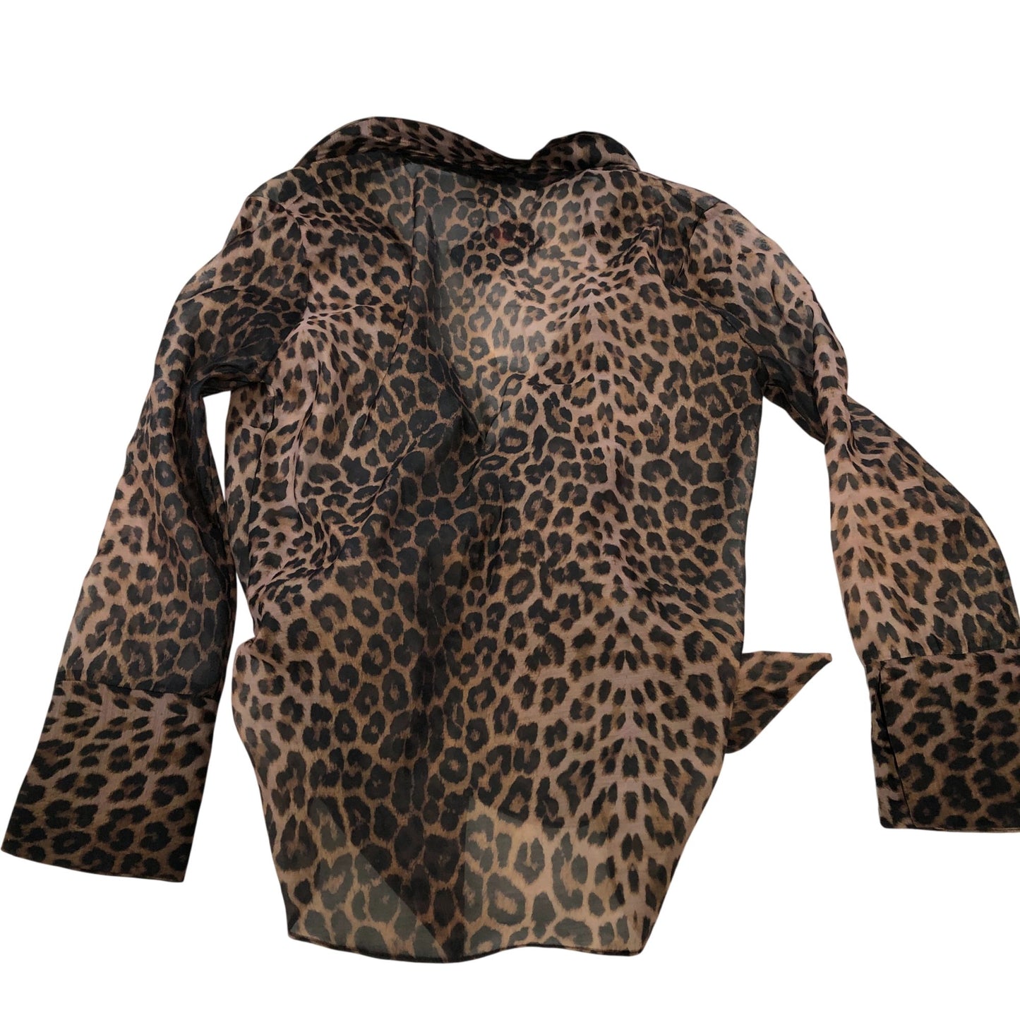 River Island Women's UK8 Brown Leopard Print Sheer Tie Front Blouse