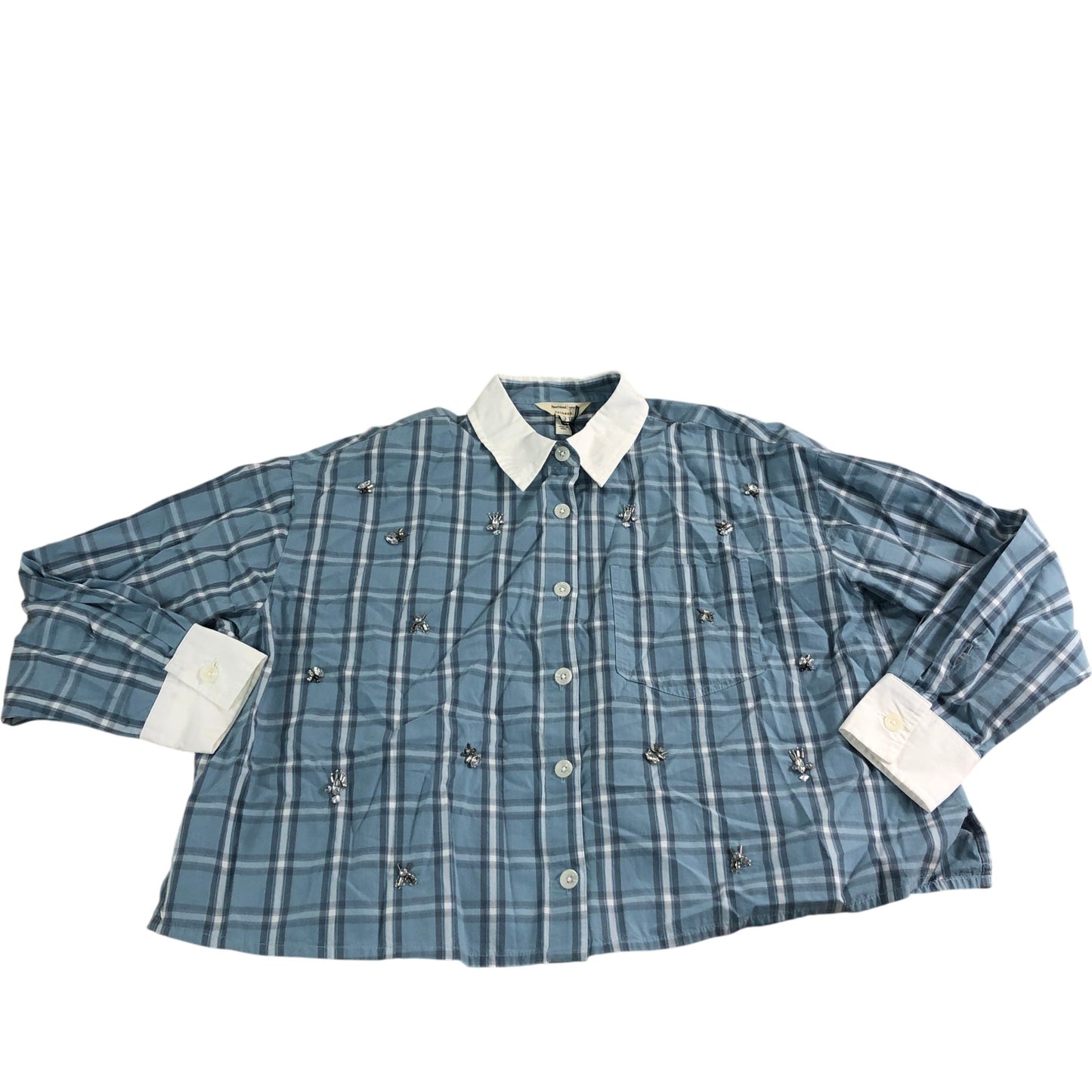 River Island Women's UK10 Blue Check Shirt with Embellished Detail