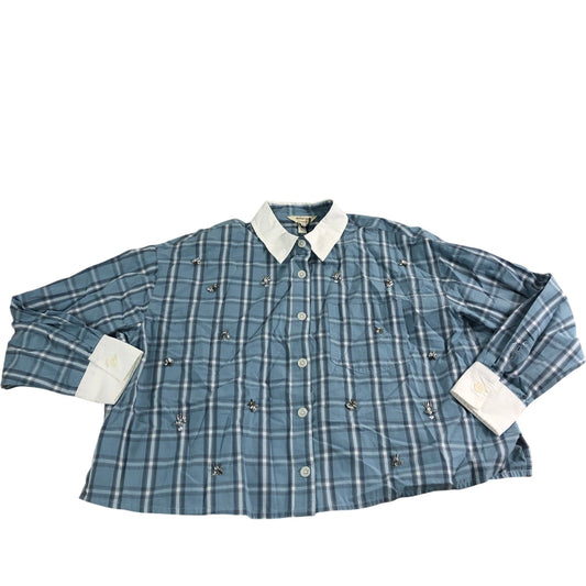 River Island Women's UK10 Blue Check Shirt with Embellished Detail