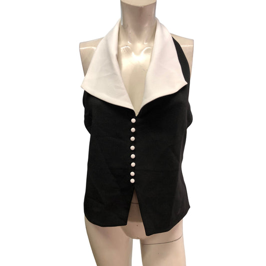 River Island Women's Black White Colour Block Sleeveless Top Size M Halter Neck