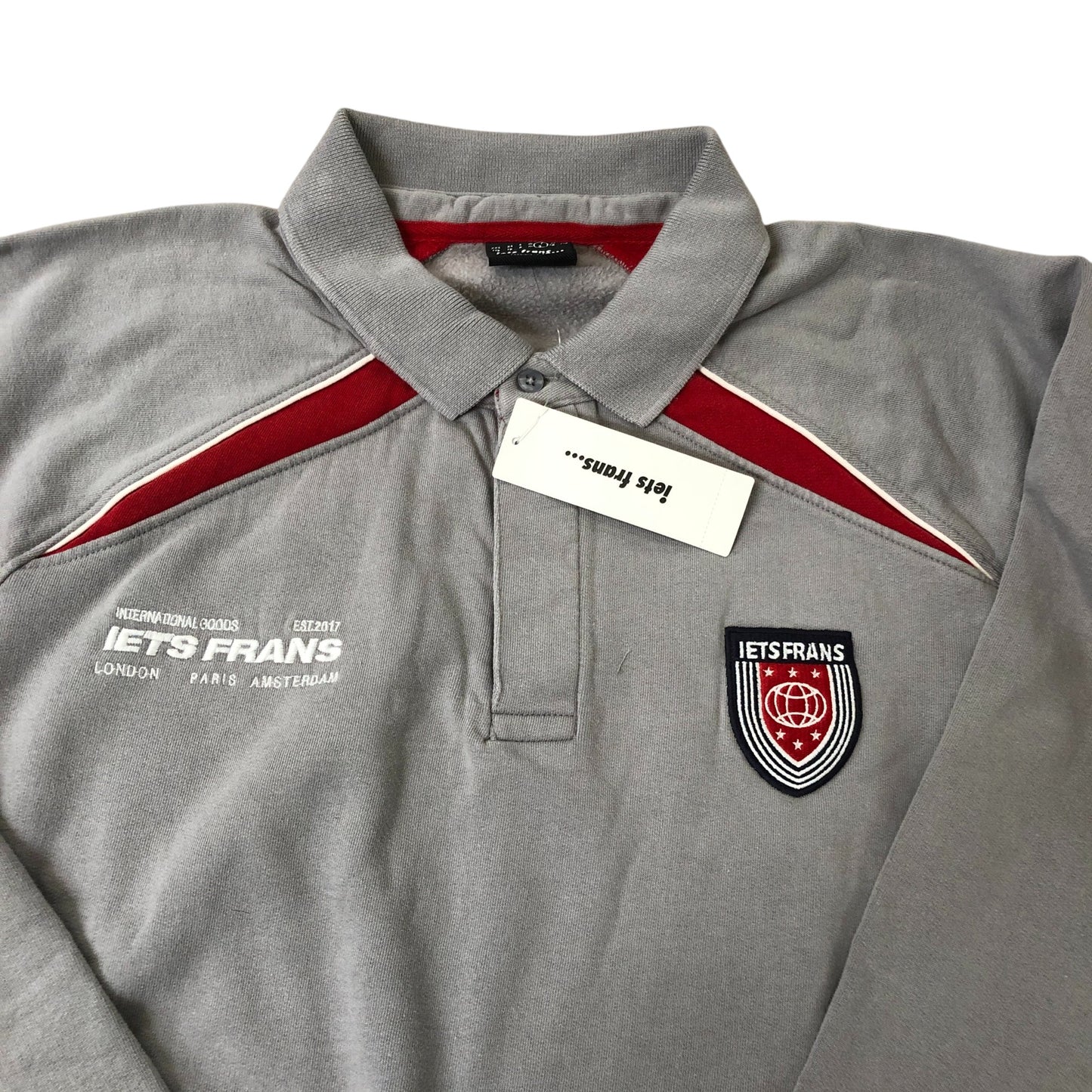 IETS FRANS Medium Pullover Collared Sweatshirt Grey Red Cotton