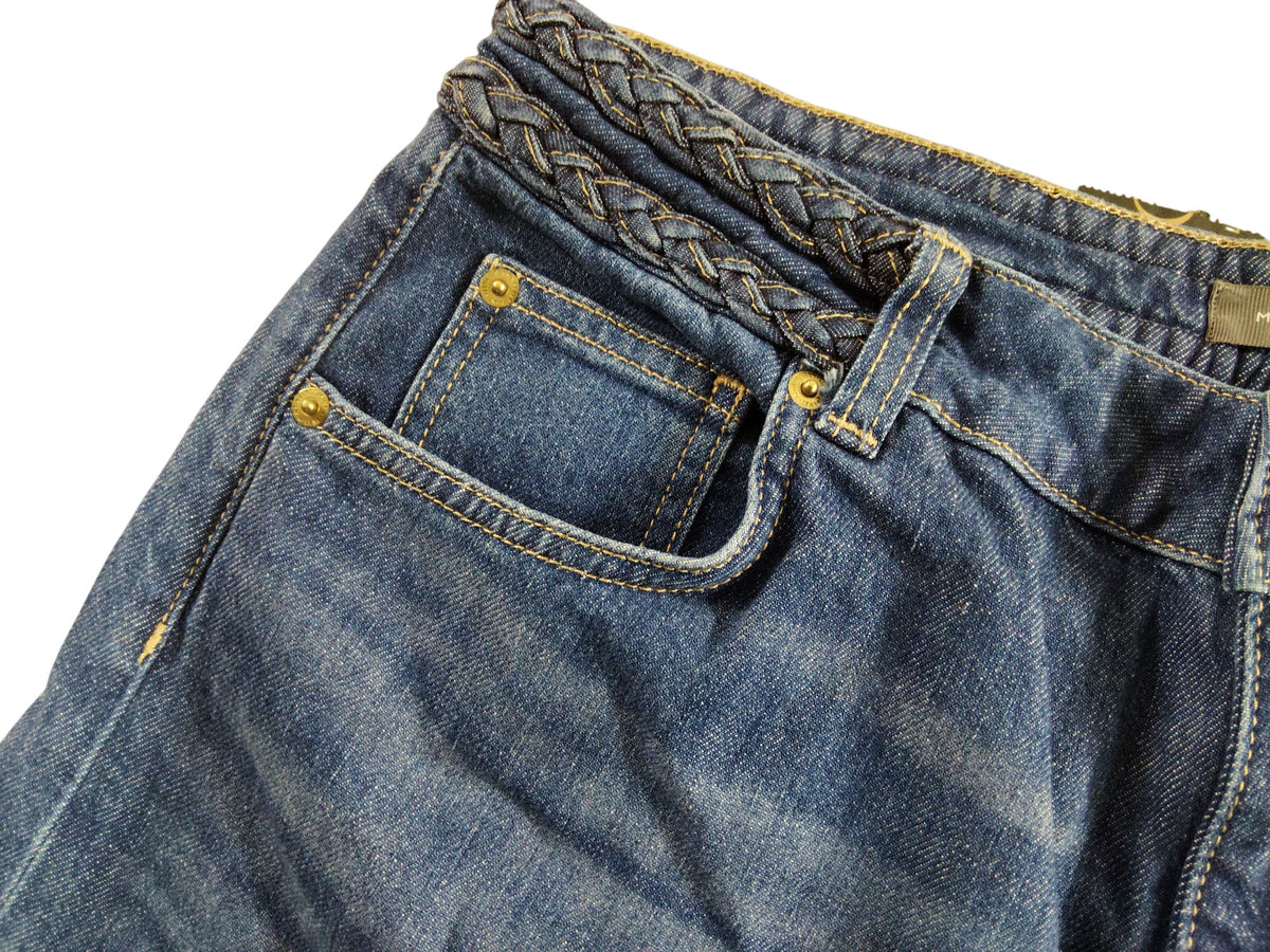 Women's High Rise Denim Jeans Casual Blue Wide Leg UK14